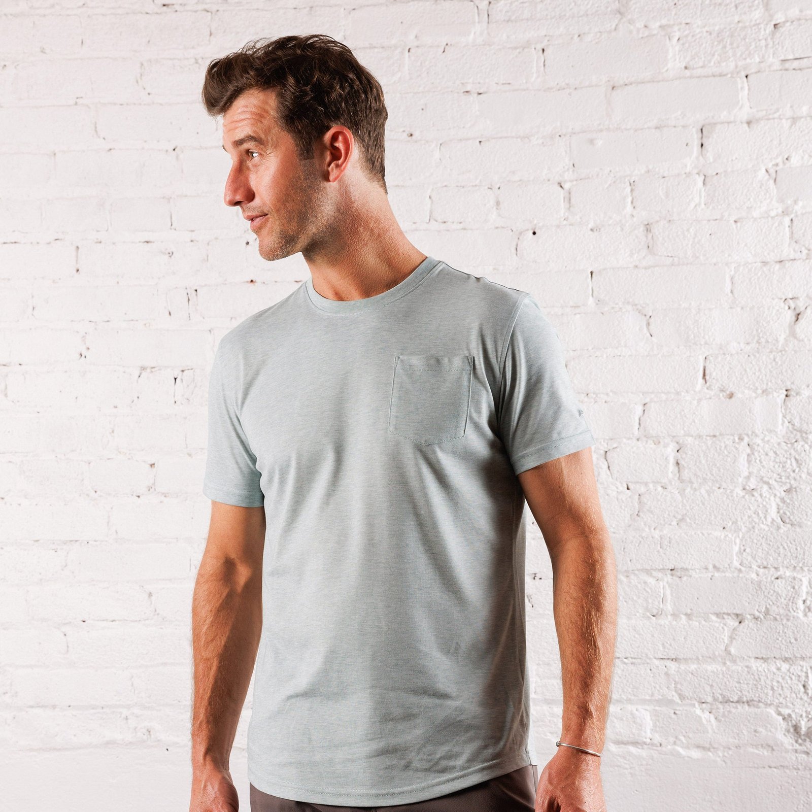 Everyday Tee with Pocket in Heather Gray Green - Image 3