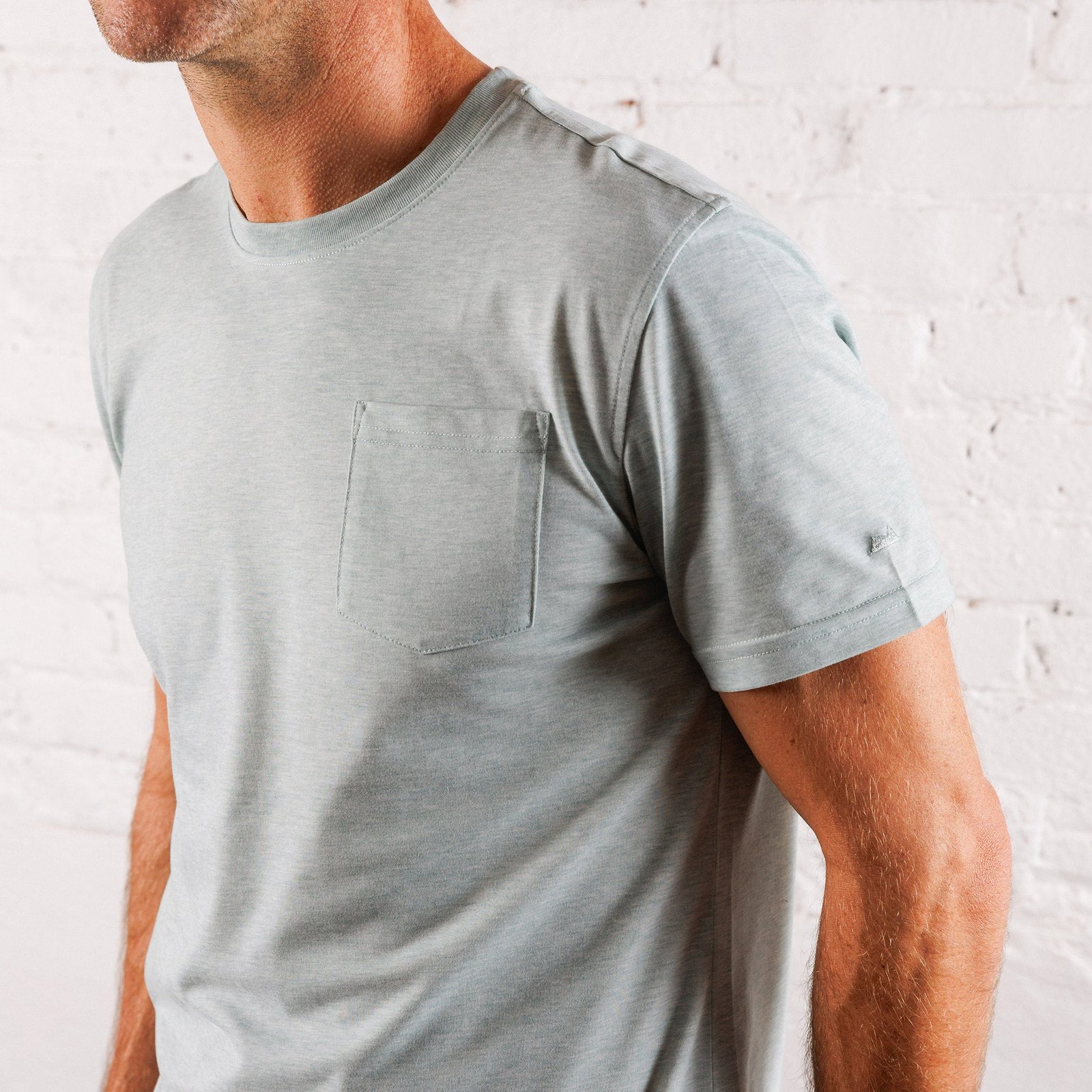 Everyday Tee with Pocket in Heather Gray Green - Image 4