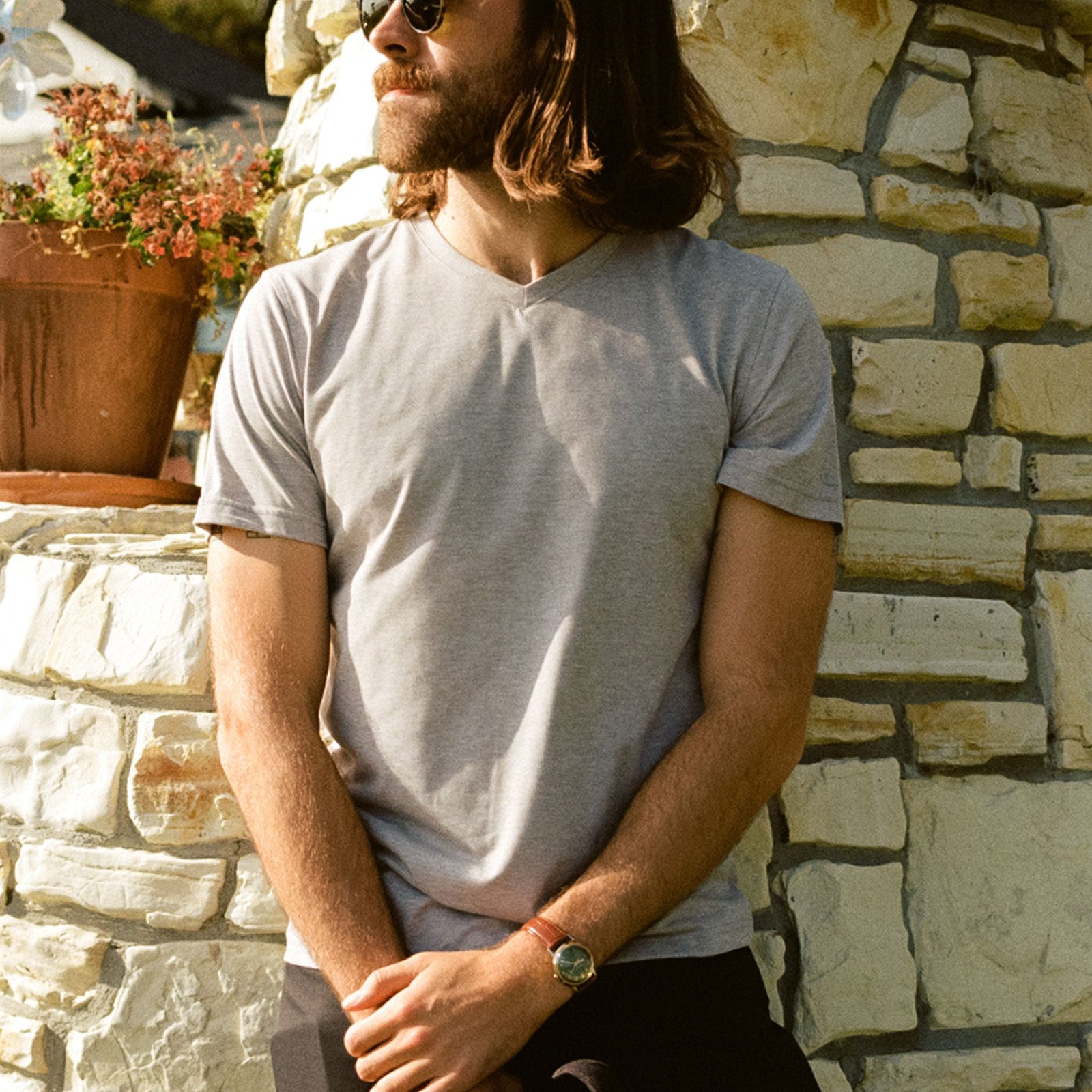 Everyday Tee with V-Neck in Heather Gray - Image 2